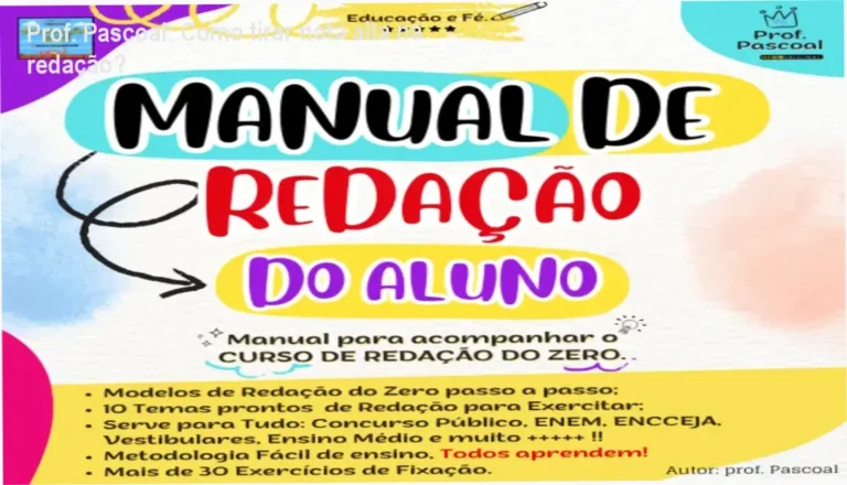 Capa do Manual de Redação do Aluno do Prof. Pascoal mostrando método passo a passo