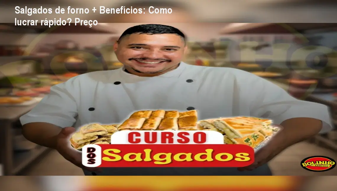 Salgados de forno + Benefícios: Como lucrar rápido? Preço 1 https://ondeaprender.com.br/salgados-de-forno-beneficios-como-lucrar-rapido-preco/ Imagem mostrando receitas de salgados de forno e o aplicativo de gestão incluído no curso
