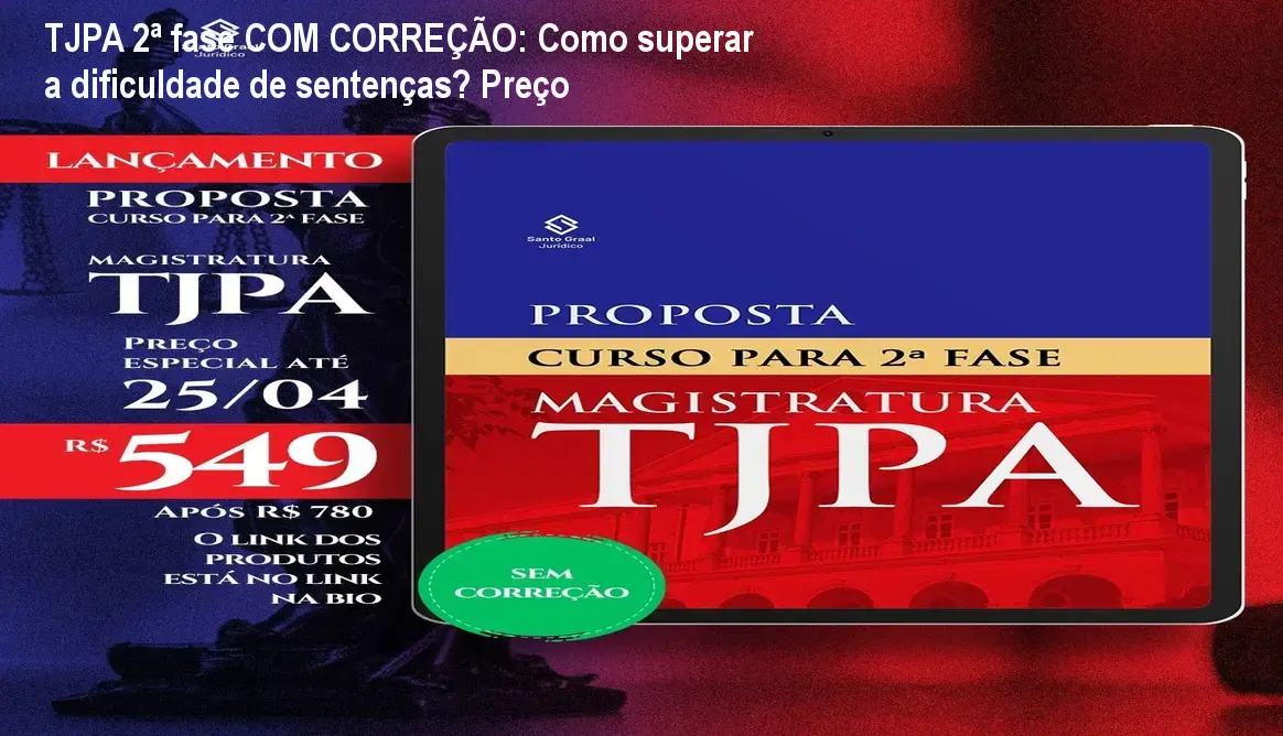 Tela mostrando o material do curso TJPA 2ª fase COM CORREÇÃO focado em sentenças jurídicas