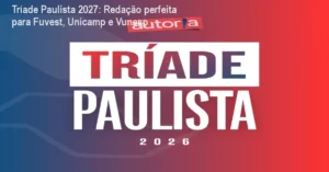 Aluna revisando redação com correção ilimitada no curso Tríade Paulista 2027