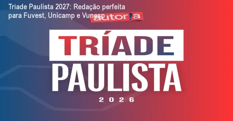 Aluna revisando redação com correção ilimitada no curso Tríade Paulista 2027
