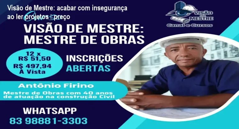 Visão de Mestre: acabar com insegurança ao ler projetos – preço 10 https://ondeaprender.com.br/ Imagem ilustrando o curso Visão de Mestre que ensina a ler projetos de construção com segurança