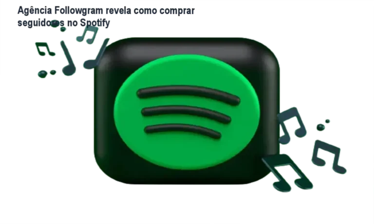 Ilustração mostrando o painel da Agência Followgram com opções de pacotes de seguidores para Spotify