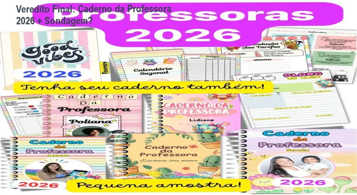 Veredito Final: Caderno da Professora 2026 + Sondagem? 1 https://ondeaprender.com.br/caderno-da-professora-2026-sondagem-diagnostica-como-usar/ Capa editável do Caderno da Professora 2026 com Sondagem Diagnóstica e planner de organização