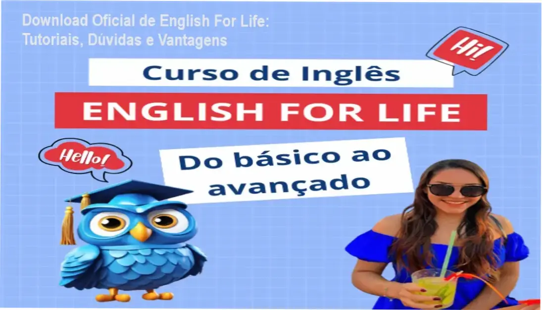 Tela do curso English For Life mostrando aulas em vídeo e material complementar online