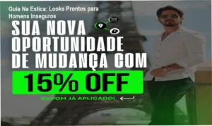 Homem consultando o Guia Na Estica com exemplos de looks práticos na tela