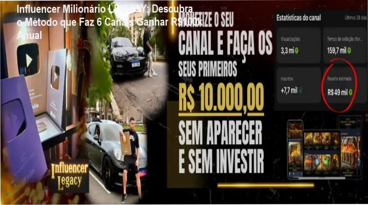 Tela mostrando os resultados de canais YouTube com alta monetização com o método do LEGACY