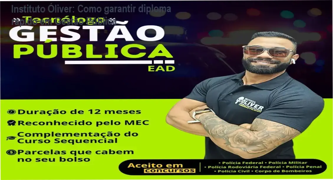 Imagem mostrando o certificado do Tecnólogo em Gestão Pública oferecido pelo Instituto Óliver