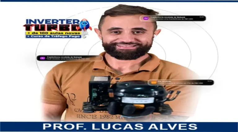 Aluno acompanhando aula prática de manutenção de geladeira Electrolux em bancada com suporte do professor Lucas Alves Alexandre