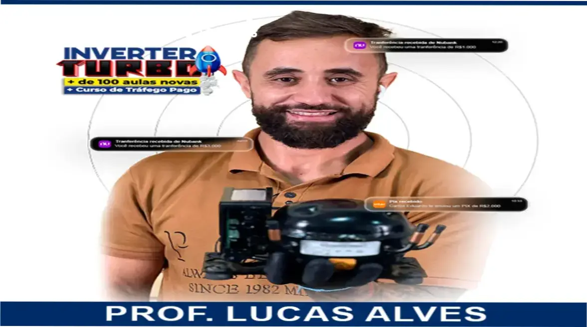 Aluno acompanhando aula prática de manutenção de geladeira Electrolux em bancada com suporte do professor Lucas Alves Alexandre