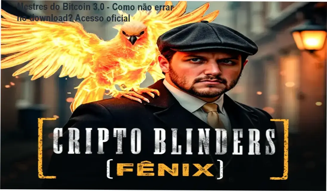 Imagem educativa mostrando usuário baixando Mestres do Bitcoin 3.0 de forma segura, com ícone oficial e interface verificada