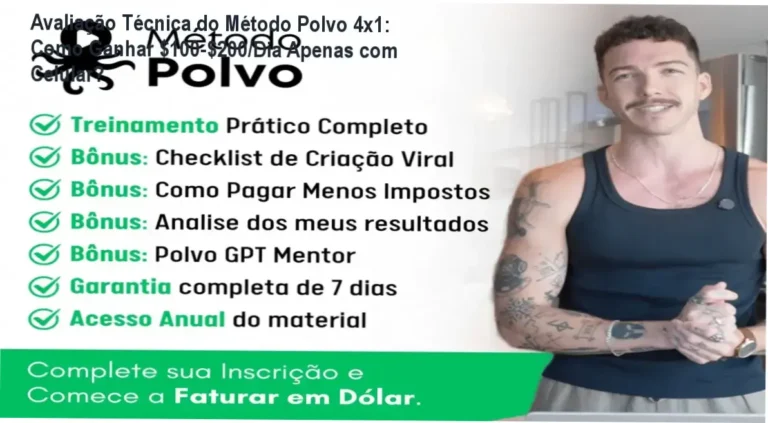 Tela do celular mostrando interface do Método Polvo 4x1 com materiais de estudo