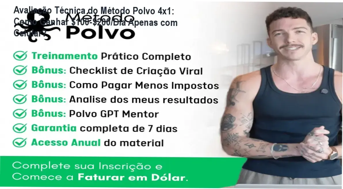 Tela do celular mostrando interface do Método Polvo 4x1 com materiais de estudo