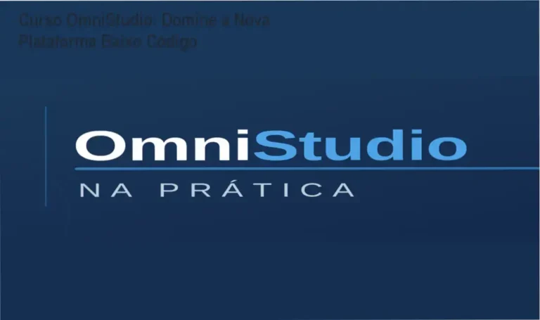 Imagem destacando a interface do curso OmniStudio na Prática com tela de login online.