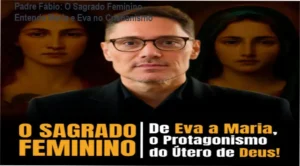 Foto do Padre Fábio Marinho com símbolos bíblicos e a arte do útero divino em destaque