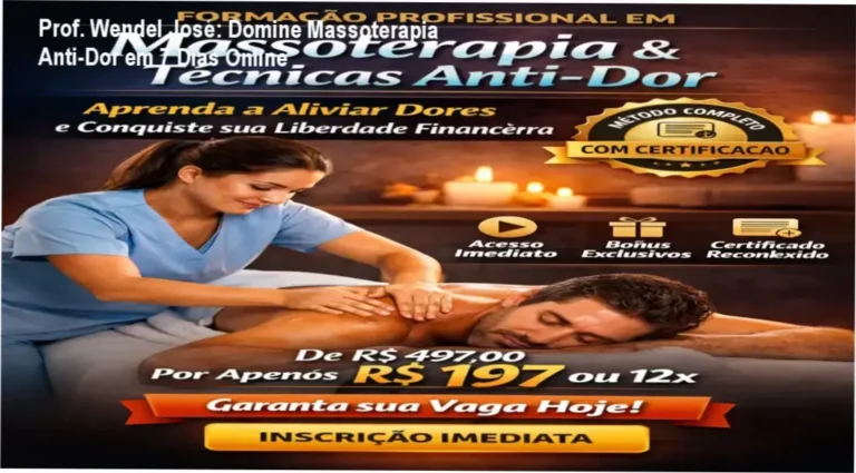 Prof. Wendel José, instrutor de massoterapia com 15 anos de experiência, demonstrando técnica de alívio de dor muscular