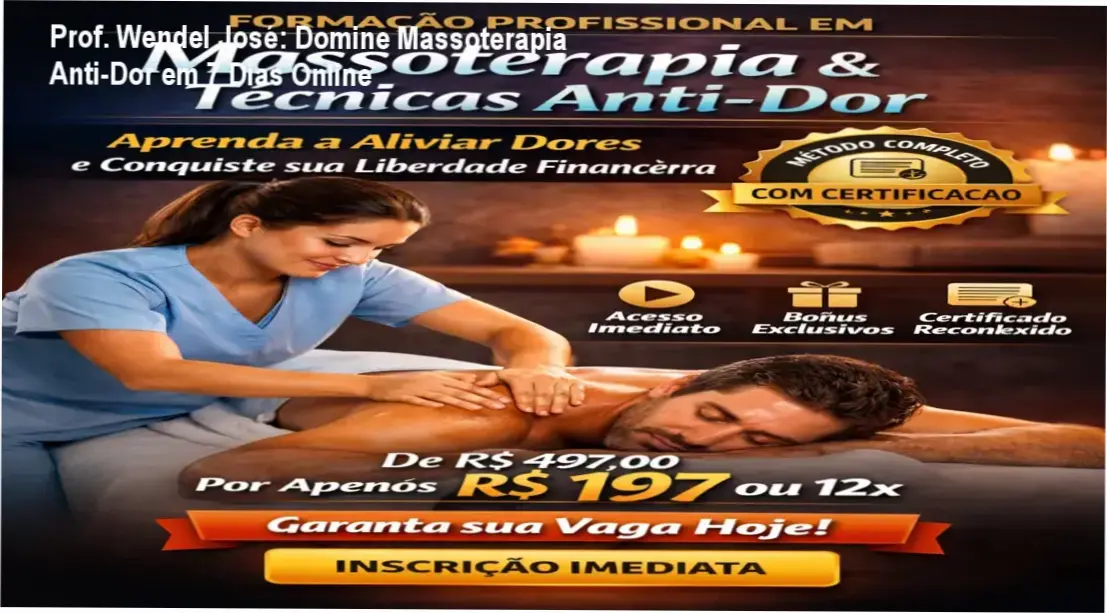 Prof. Wendel José: Domine Massoterapia Anti-Dor em 7 Dias Online 1 https://ondeaprender.com.br/massoterapia-anti-dor-prof-wendel-jose-desta-duv-funciona-realmente/ Prof. Wendel José, instrutor de massoterapia com 15 anos de experiência, demonstrando técnica de alívio de dor muscular