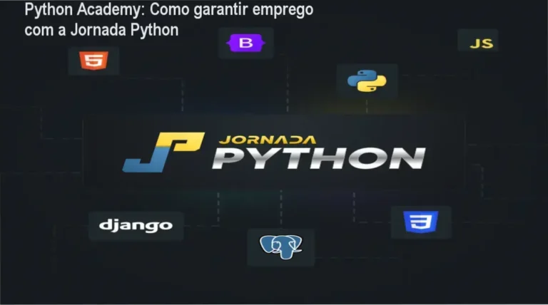 Imagem da Jornada Python da Python Academy mostrando módulos de aprendizado e foco em carreira