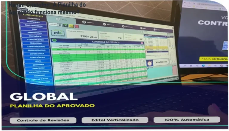 Dashboard de estudos com gráficos de desempenho da Planilha do Aprovado de Renan Cristofori