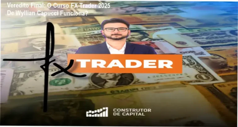 Wyllian Capucci apresentando o método FX Trader 2025 diante de gráficos macroeconômicos.