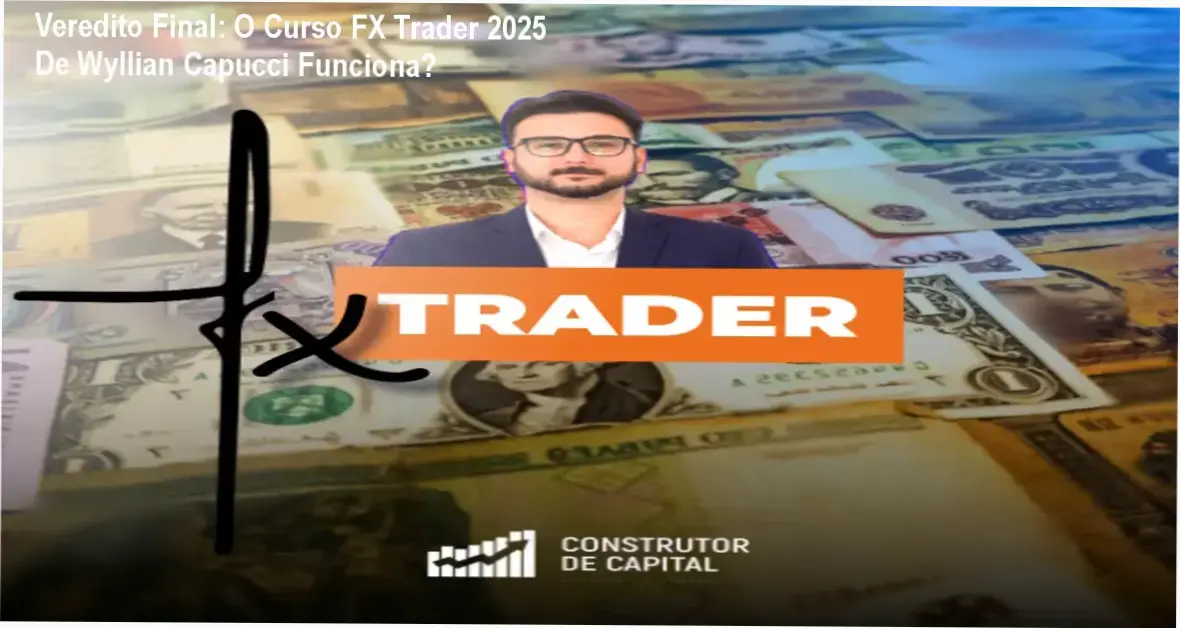 Wyllian Capucci apresentando o método FX Trader 2025 diante de gráficos macroeconômicos.