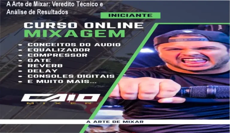 A Arte de Mixar: Veredito Técnico e Análise de Resultados 4 https://ondeaprender.com.br/mestres-do-algoritmo-avaliacao-tecnica/ Representação de mesa de som profissional ilustrando o curso A Arte de Mixar de Caio Mixer