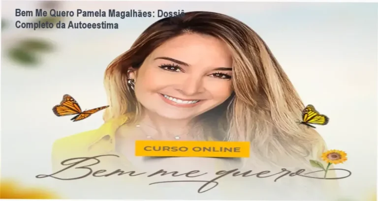 Interface do curso Bem Me Quero de Pamela Magalhães revelando módulos de inteligência emocional e escrita terapêutica