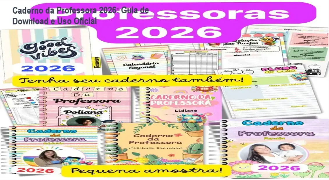 Kit digital do Caderno da Professora 2026 com planner de planejamento e ferramentas de sondagem diagnóstica