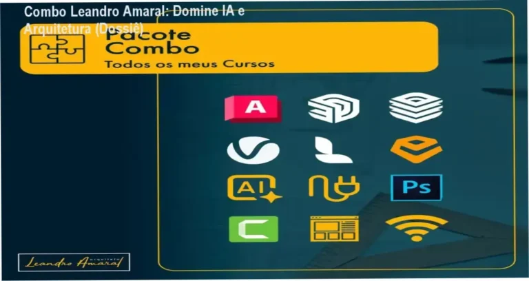 Interface do curso do Arquiteto Leandro Amaral mostrando módulos de IA e modelagem 3D