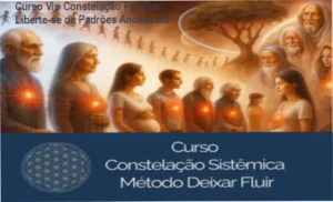 Materiais didáticos do curso de constelação familiar com módulos online representando a abordagem sistêmica do produto.