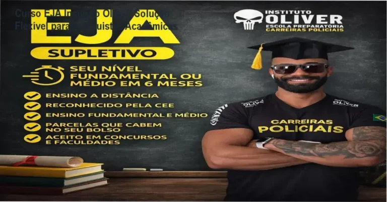 Aulas do curso EJA da institutoÓliver com interface educacional e estudantes aprovados.
