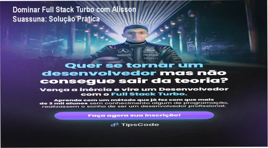 Dominar Full Stack Turbo com Alisson Suassuna: Solução Prática 1 https://ondeaprender.com.br/full-stack-turbo-download-gratuito-ou-onde-comprar/ Pessoa estudando desenvolvimento web com laptop aberto