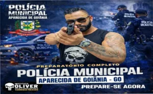 Amostra de tela do curso online GUARDA MUNICIPAL com interface moderna em tons azuis e elementos interativos.
