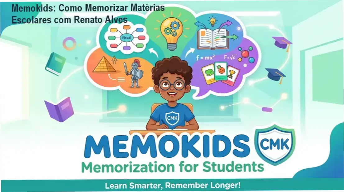 Renato Alves apresentando o Curso Memokids com técnicas de memorização para estudantes aplicadas em matérias escolares.