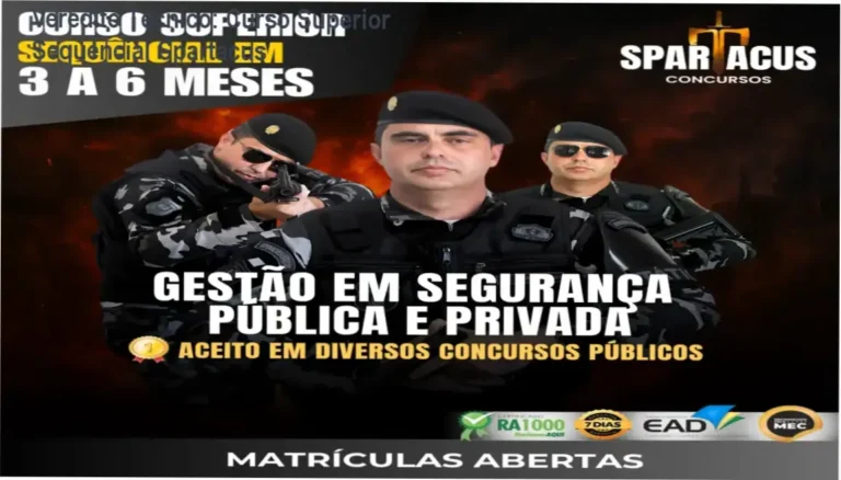 Certificado de Curso Superior Sequencial em Gestão de Segurança Pública e Privada da Spartacus Concursos