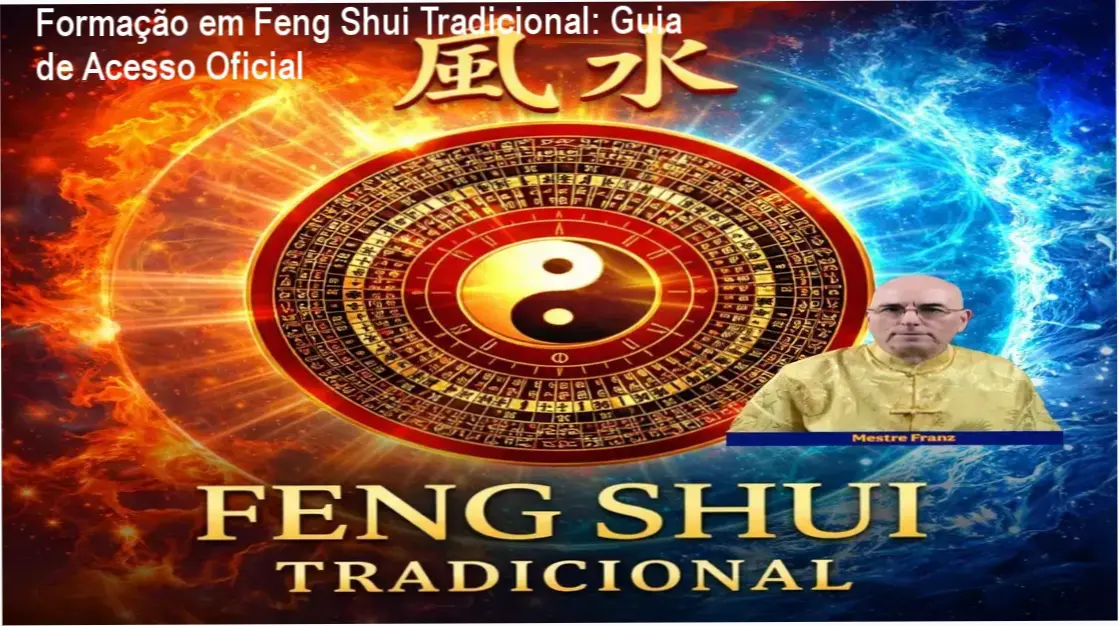 Estudante de Feng Shui utilizando bússola Luopan para análise técnica de fluxos energéticos