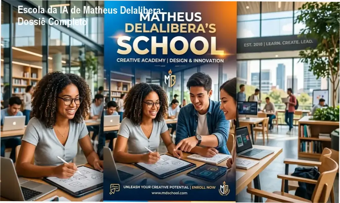 Interface de aprendizado do método Escola da IA de Matheus Delalibera focado em criação de conteúdo
