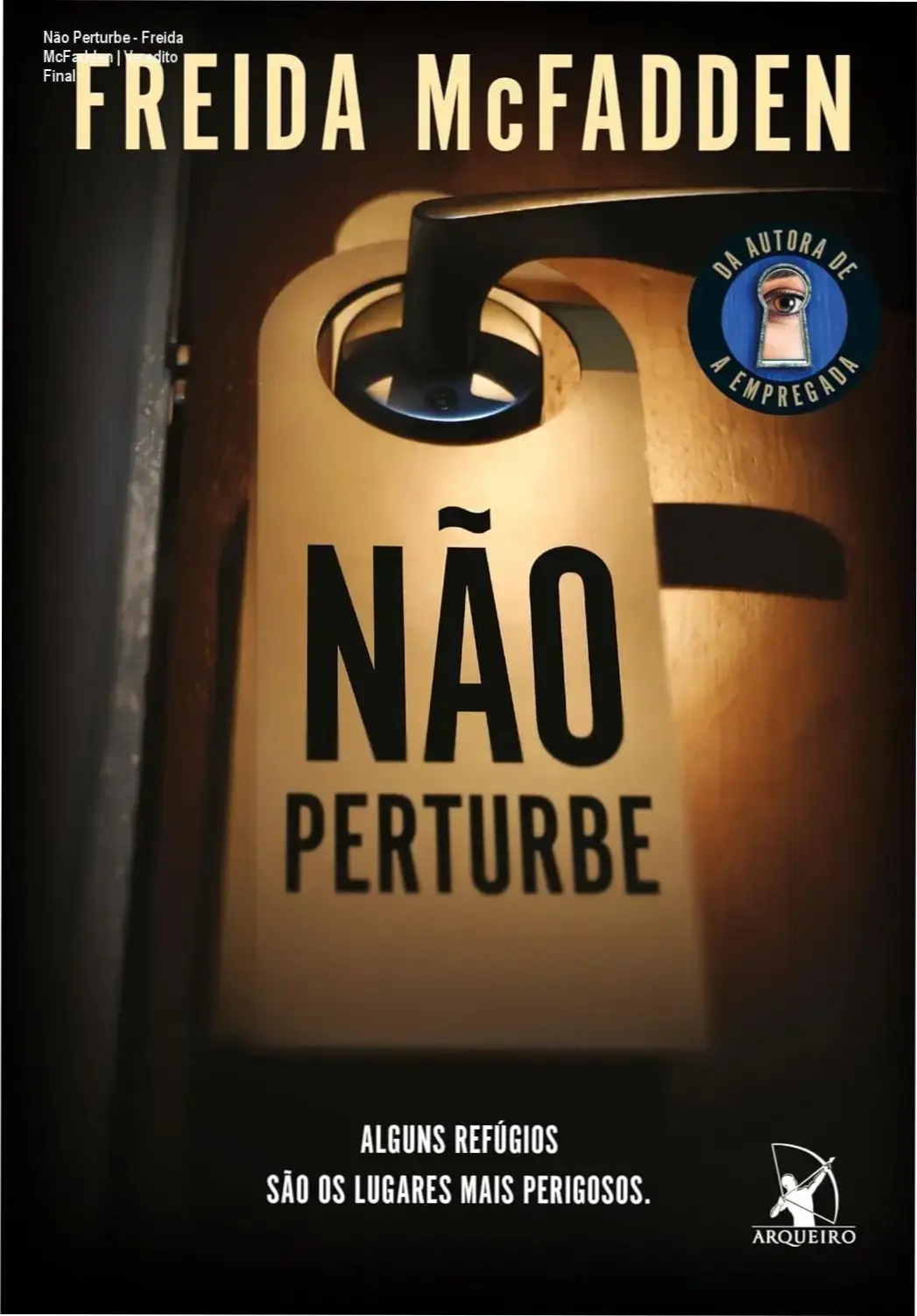 Capa do livro Não Perturbe de Freida McFadden em composição de suspense