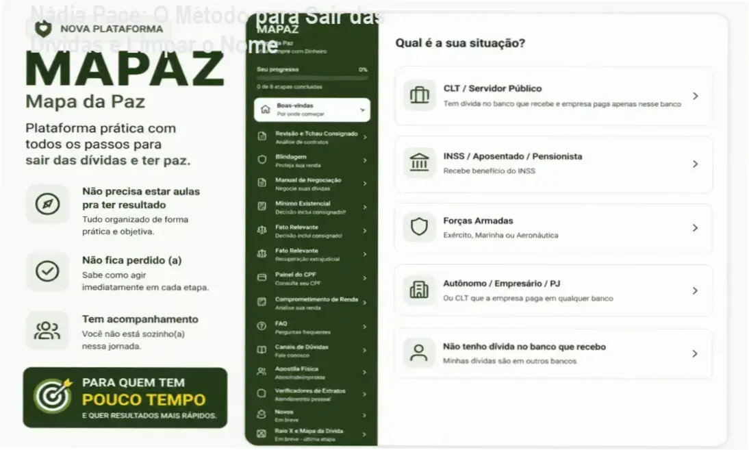 Visão interna do Protocolo Nádia Pace mostrando o método de blindagem de renda e negociação de dívidas