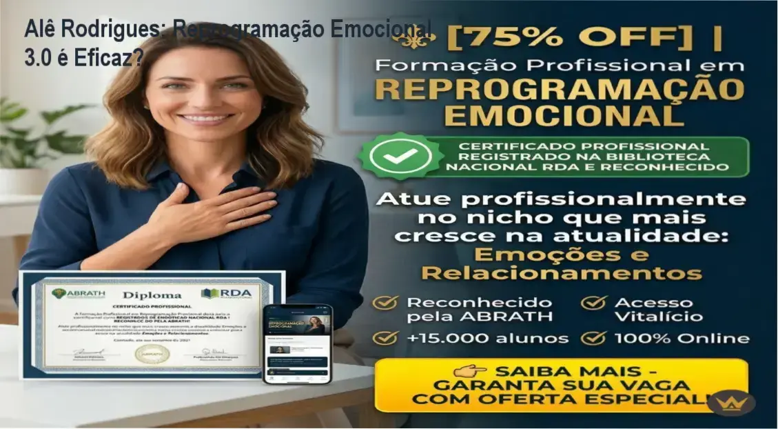 Interface do curso Reprogramação Emocional Avançado 3.0 de Alê Rodrigues em ambiente digital