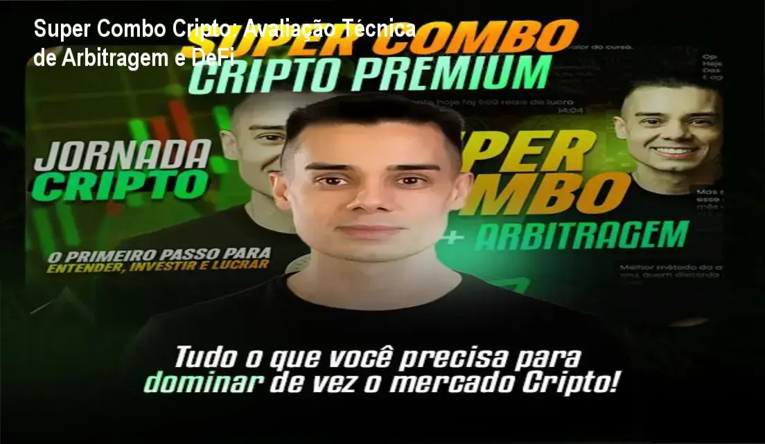 Interface do curso Super Combo Cripto detalhando estratégias de arbitragem e DeFi