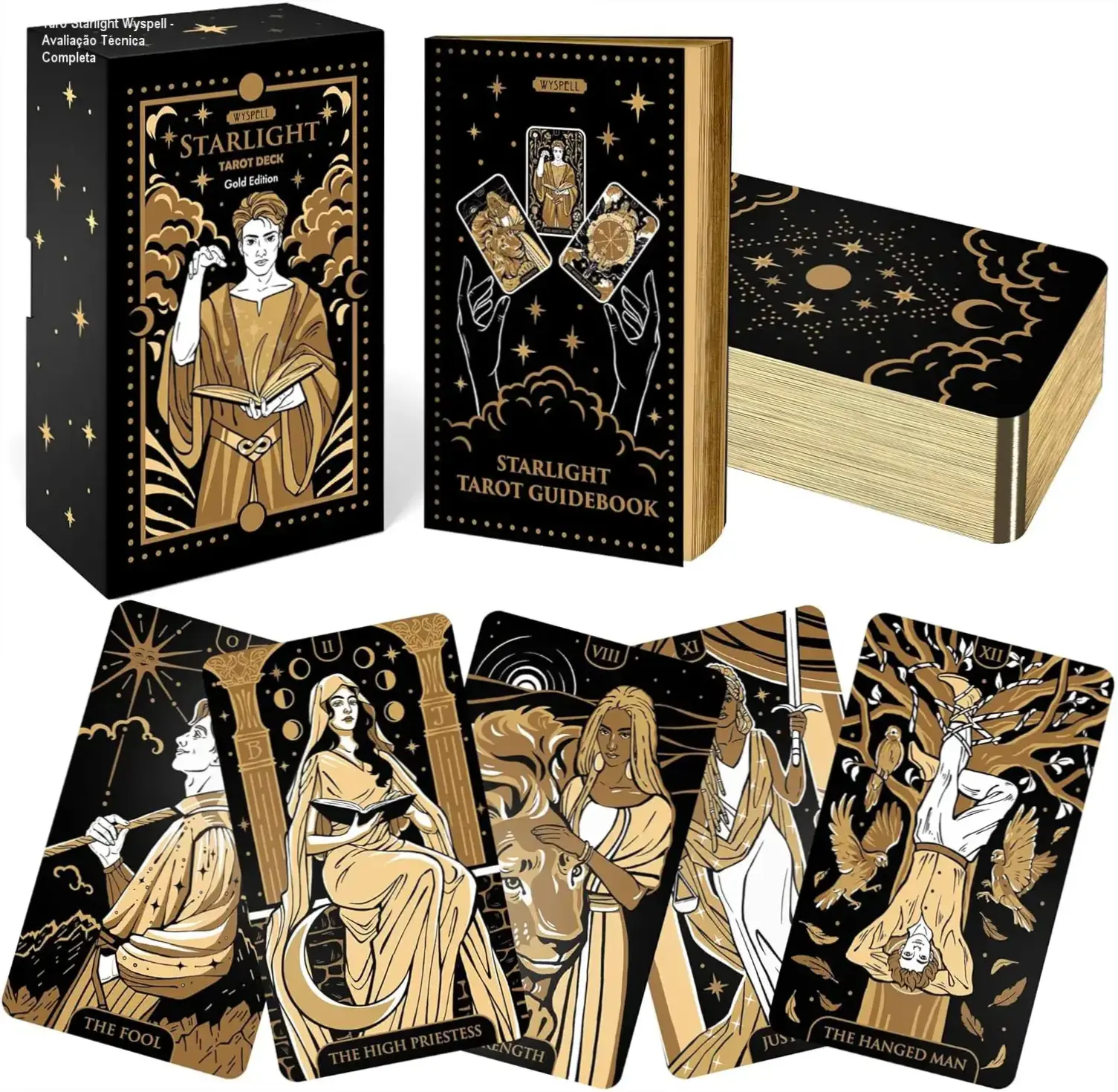 Tarô Starlight Wyspell - Avaliação Técnica Completa 1 https://ondeaprender.com.br/taro-starlight-wyspell-avaliacao-tecnica/ Baralho Tarô Starlight da Wyspell com detalhes em ouro e livro guia para iniciantes