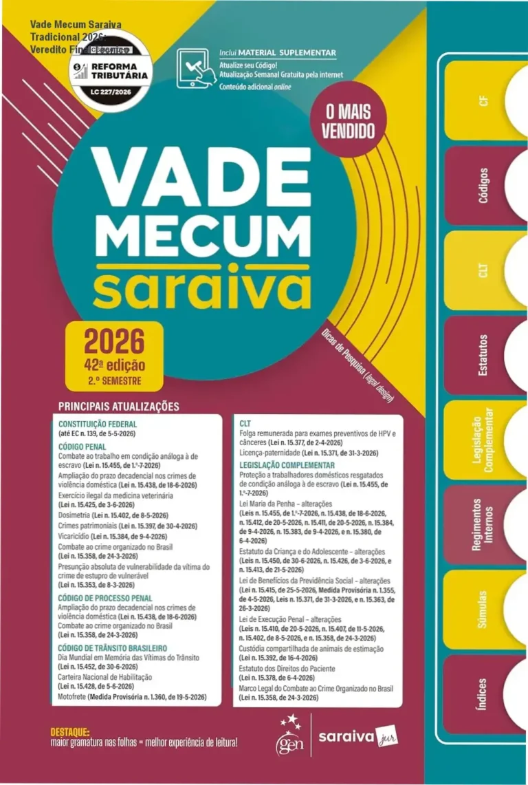 Capa do Vade Mecum Saraiva Tradicional 42ª Edição 2026 para estudantes e advogados