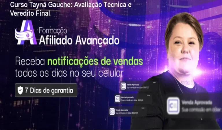 Interface do treinamento Formação Afiliado Avançado de Taynã Gauche para comissões em dólar
