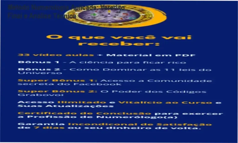 Interface do curso Método Numerologia Aplicada exibindo mapa numerológico e certificado profissional